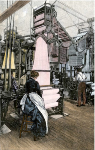 Woman working a Jacquard loom of the time