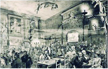 The inside of the Chat Noir at the time of the story by Caran D’Ache